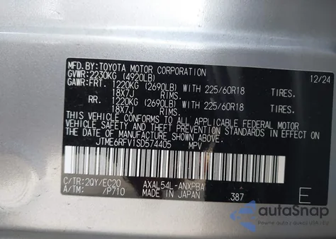2025 Toyota Rav4 Hybrid Xse from USA, damaged, VIN JTME6RFV1SD574405